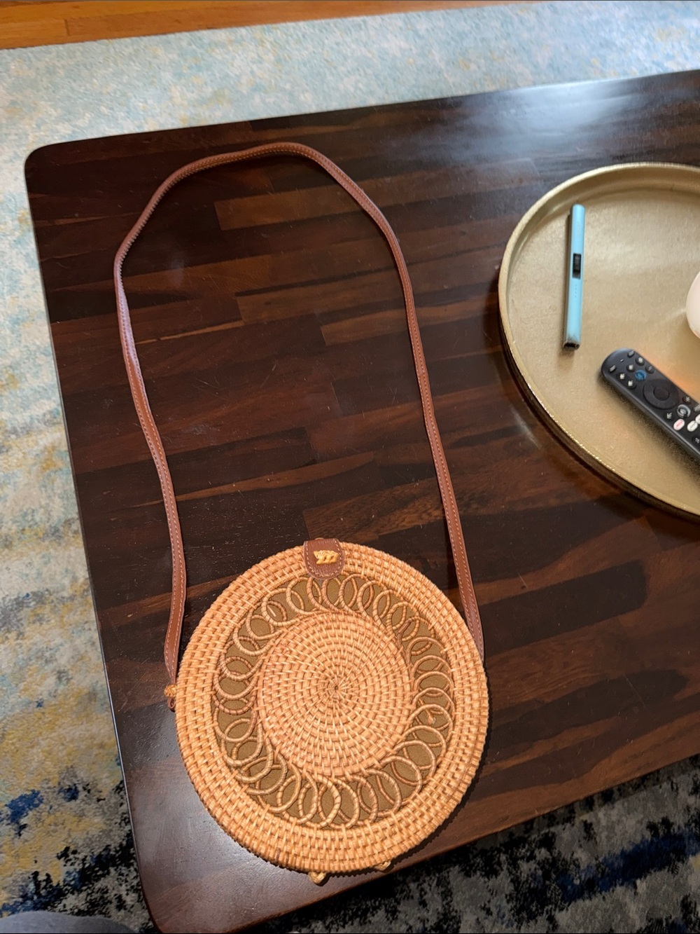 Woven Round Crossbody Bag - Tan